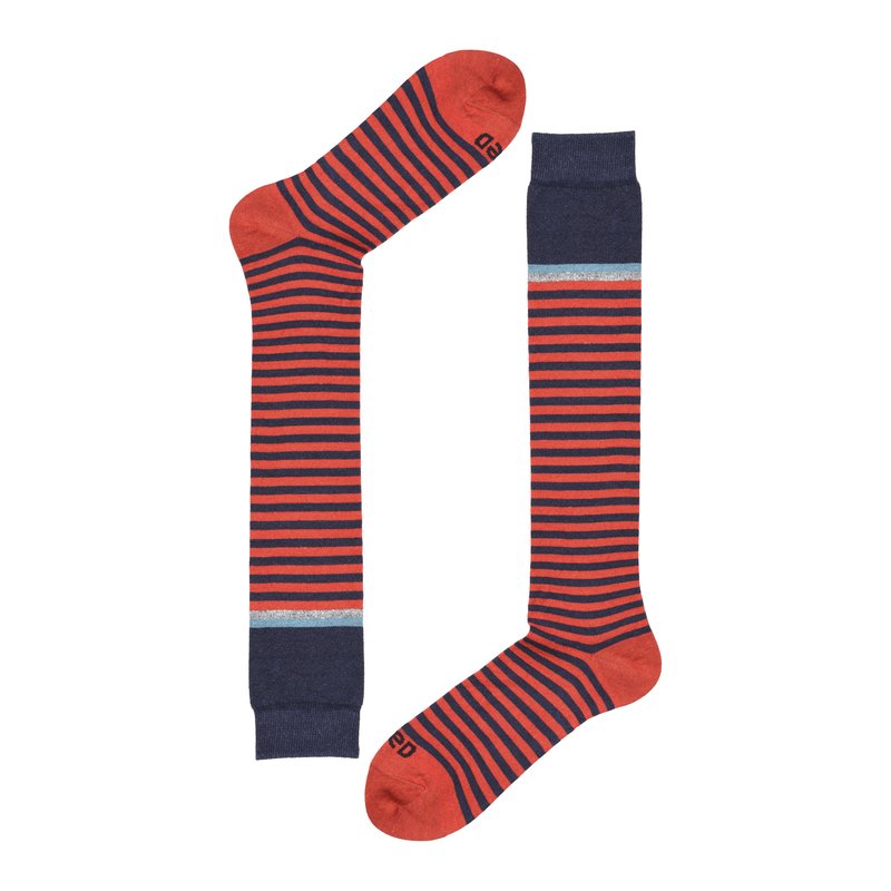 Linen striped long socks - Dark Red