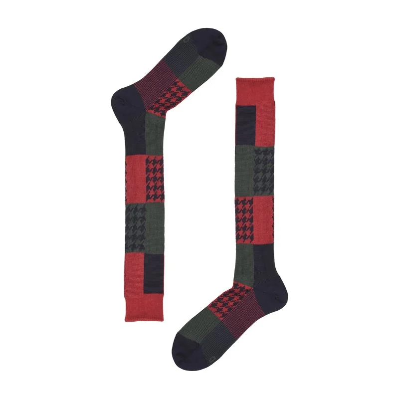 Men's jacquard patchwork long socks - Dark Blue