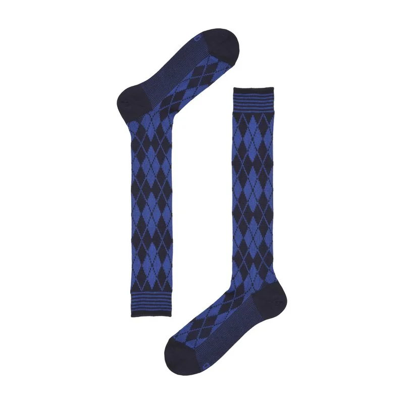 Men's jacquard argyle long socks - Dark Blue-Blue