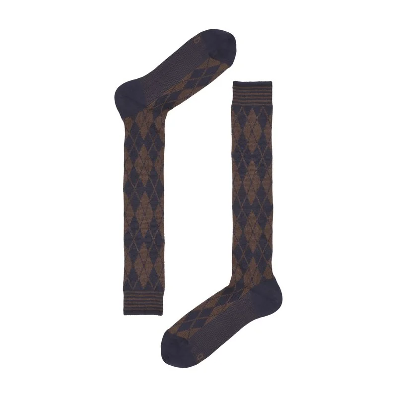 Men's jacquard argyle long socks - Dark Blue-Brown