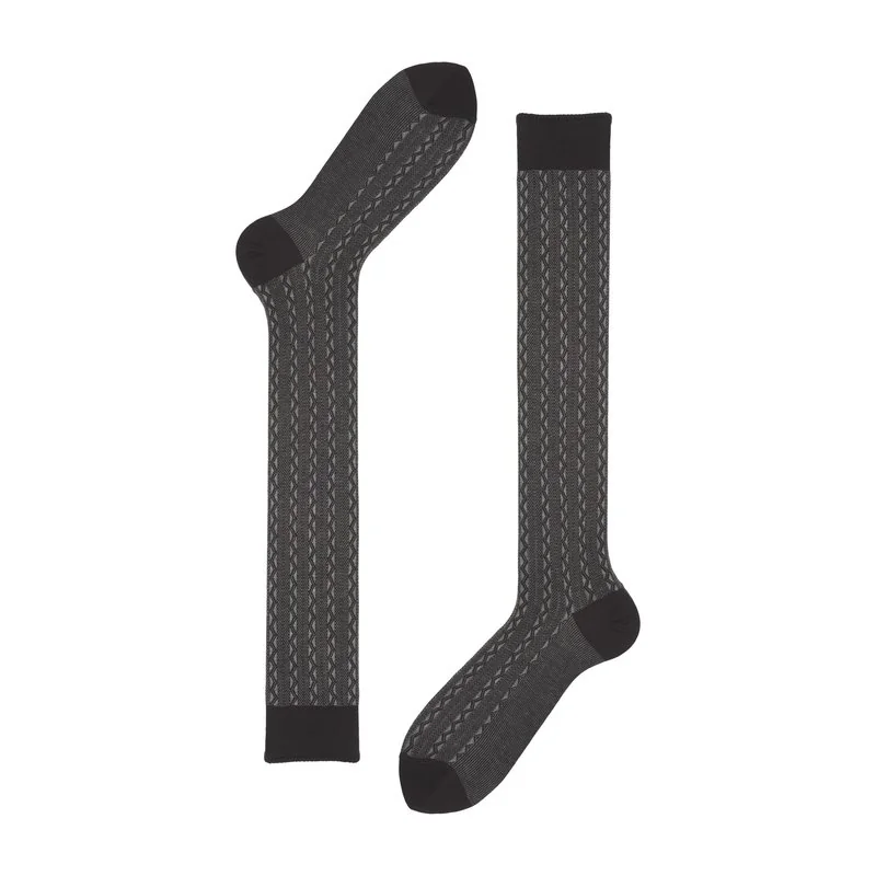 Men's long socks zig zag jacquard - Black-Dark Grey