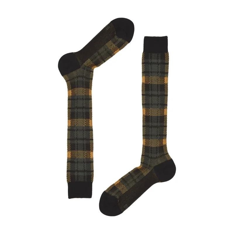 Calza lunga uomo Jacquard tartan - Nero / Verde