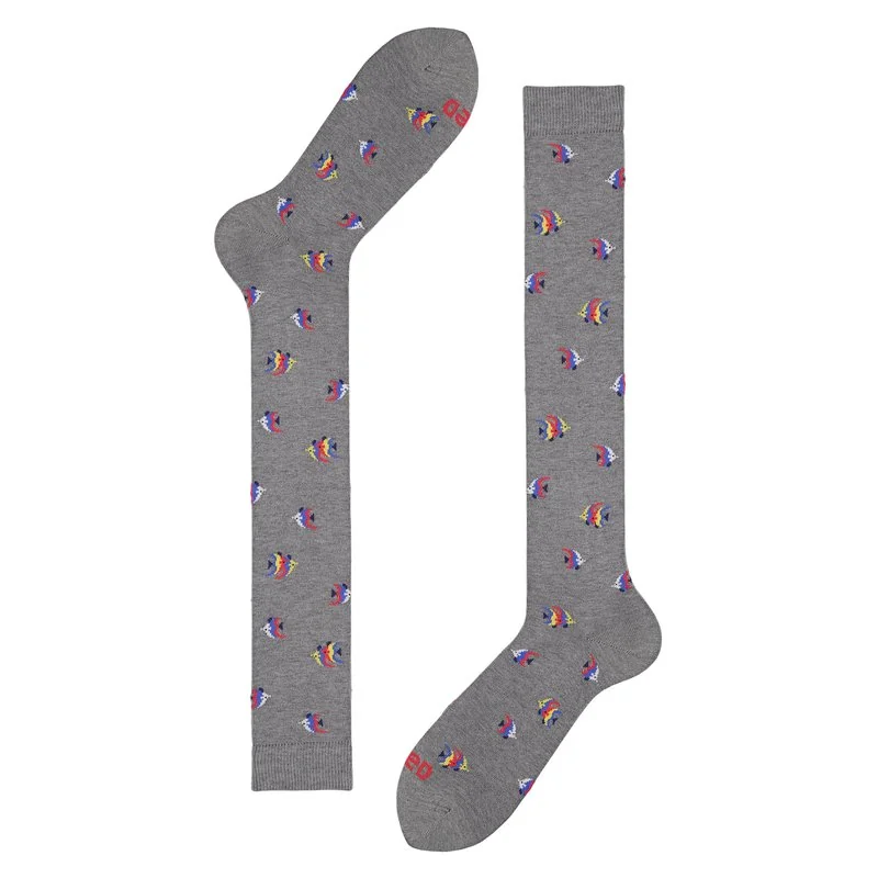 Long socks tropical fishes pattern - Gray