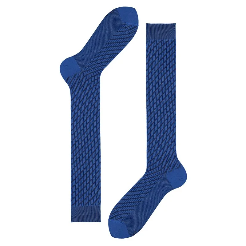 Heritage jacquard regimental long socks - Cobalt Blue / Navy Blue