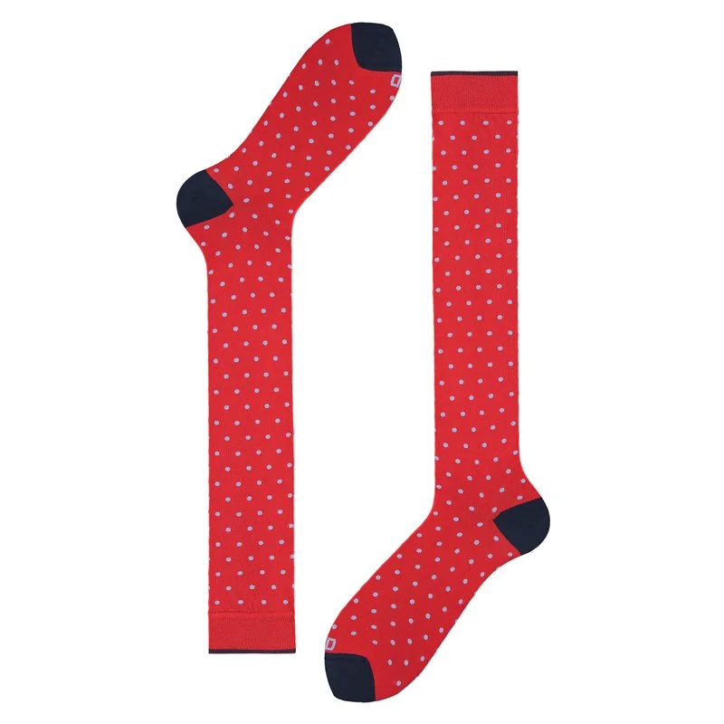 Extralight Cotton polka dot long socks - Red-Dark Blue