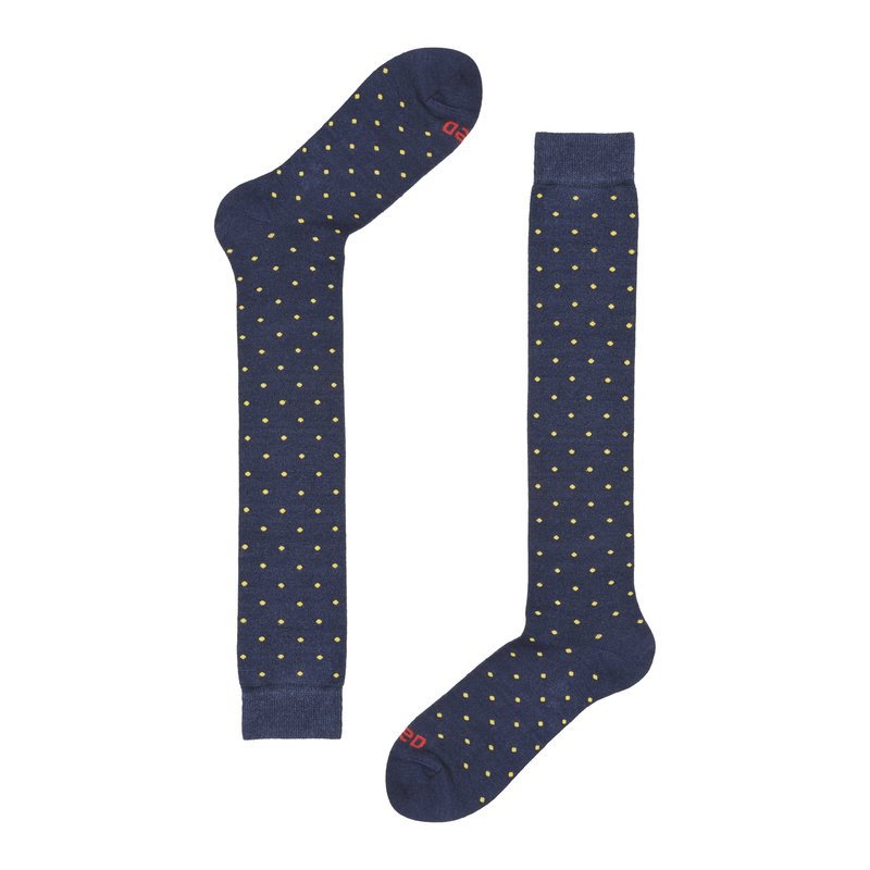 Linen polka dot long socks - Blue