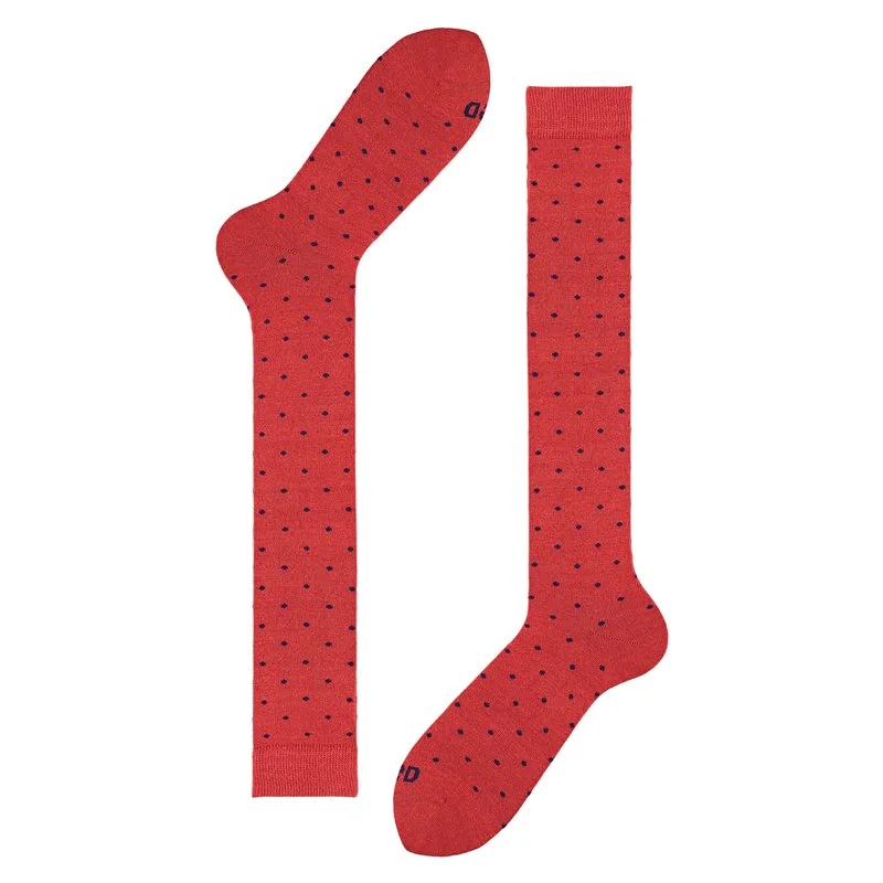 Linen polka dot long socks - Dark Red