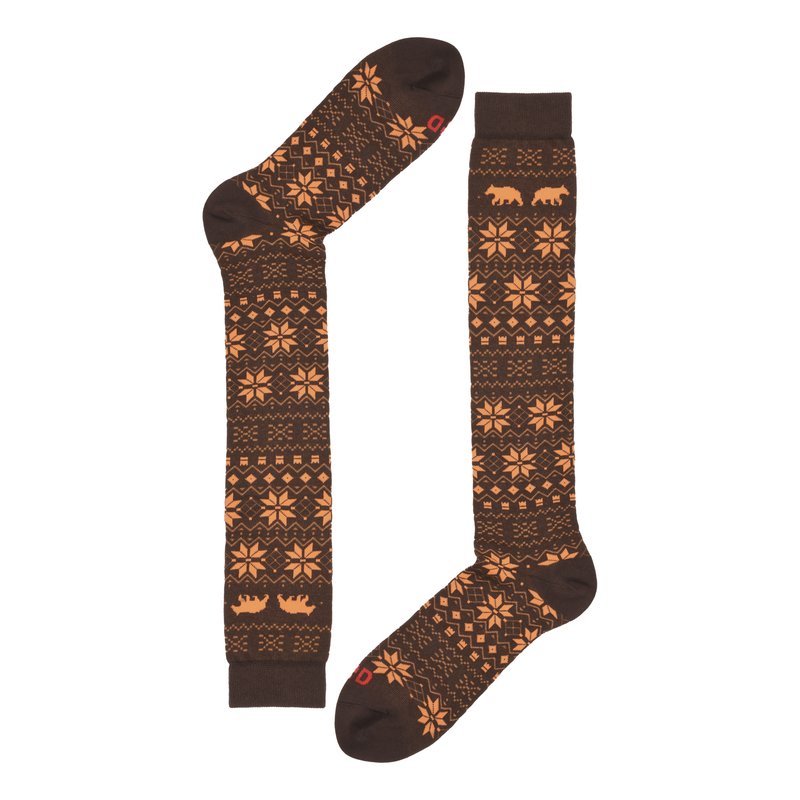 Long socks in christmas pattern with bear - Brown