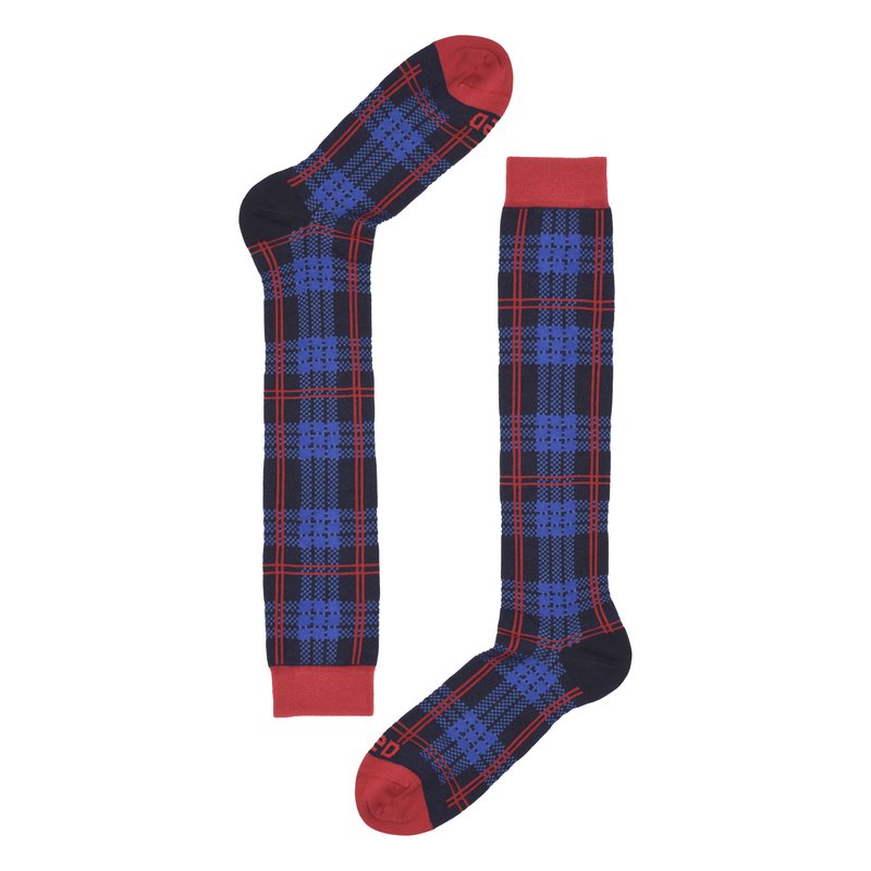 Long socks with checks - Dark Blue-Red