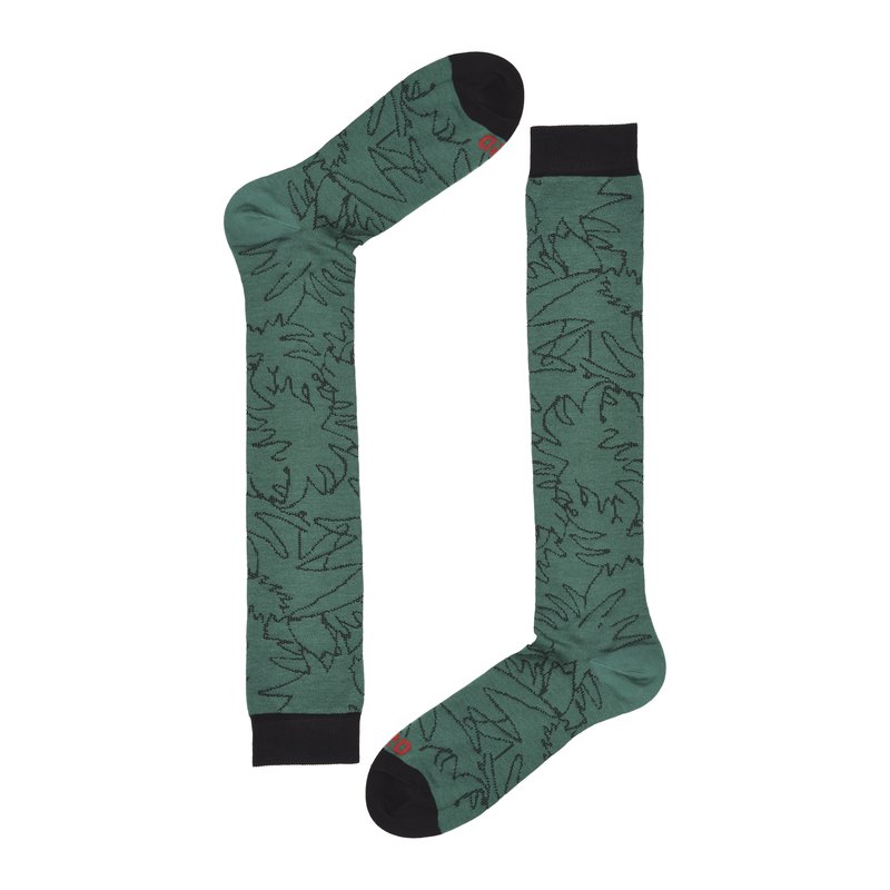Organic cotton long socks maxi palm trees pattern - Green