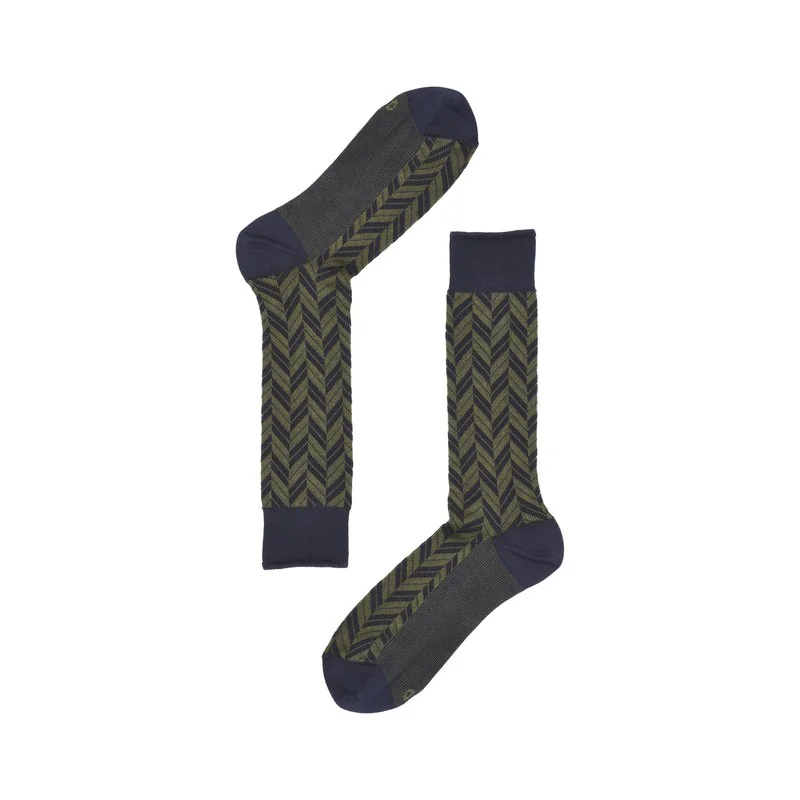 Men's crew sock, jacquard herringbone - Jeans-Olive Green