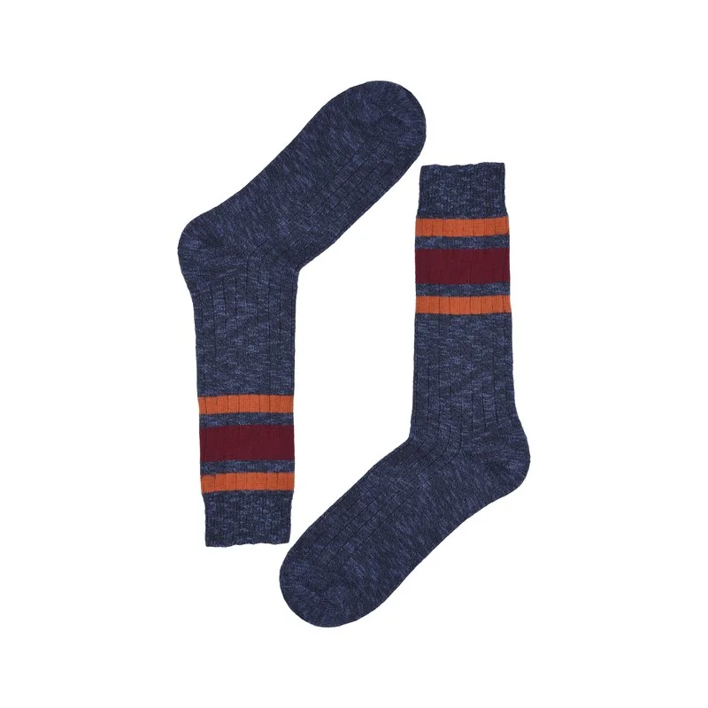 Men's Crew socks Slub effect fabric stripe