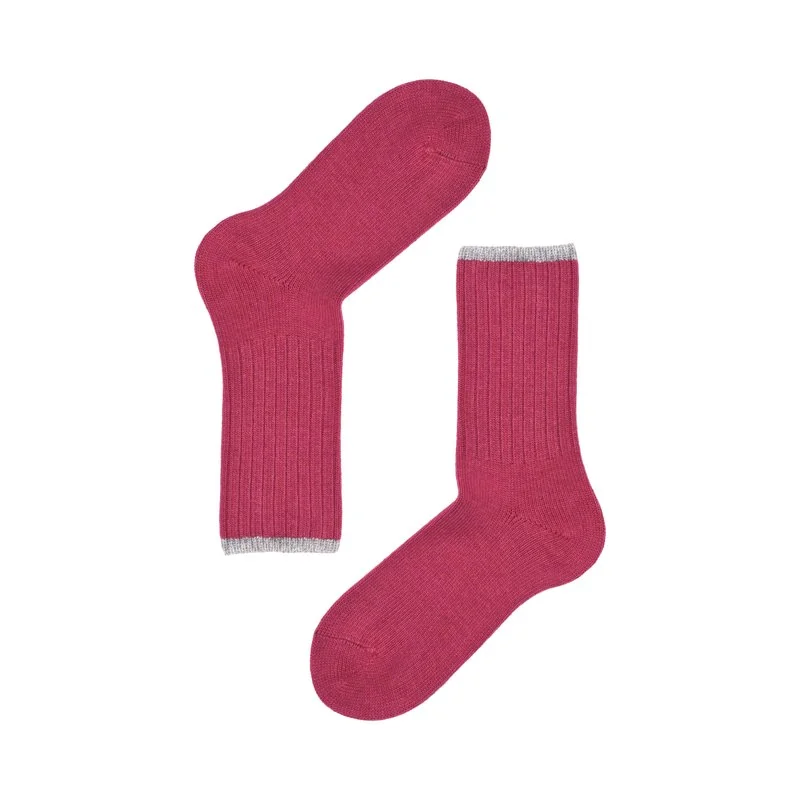 Ribbed monocolour socks in wool and cashmere blend - Magenta