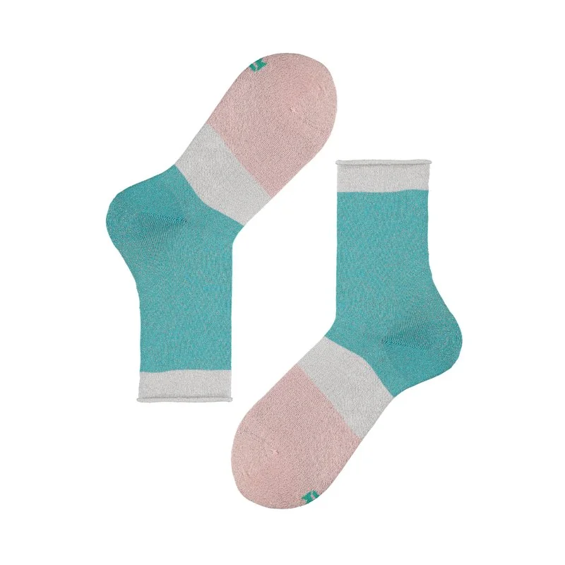 Women's color block socks - Acqua marina