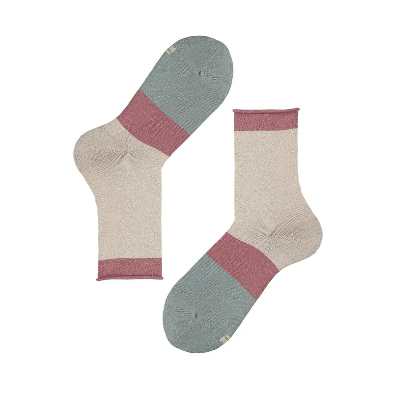 Women's color block lurex socks - Ecru
