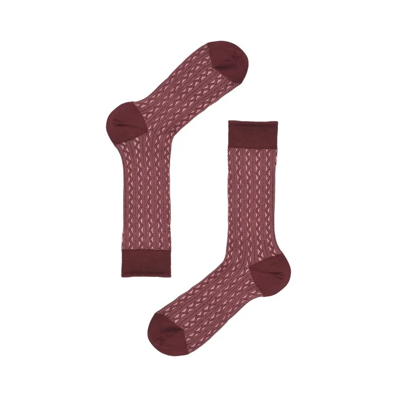 Women's short crew socks zig zag jacquard - Burgundy