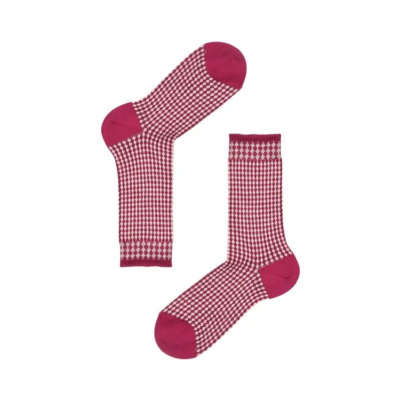Women's heritage short crew socks with diamond pattern - Burgundy