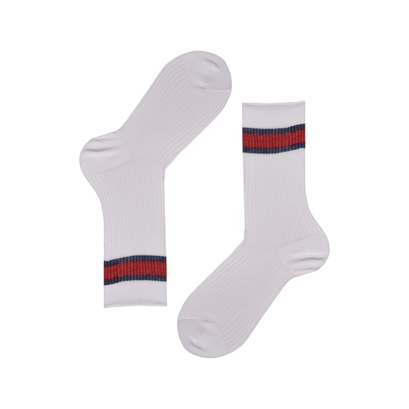 Women's sheer ribbed striped socks - White