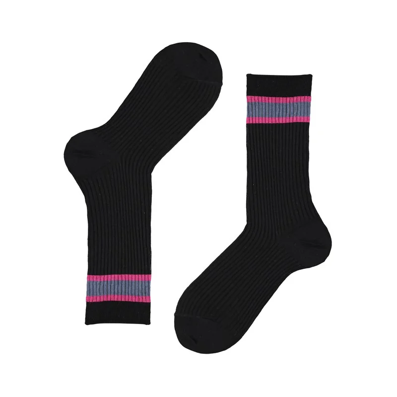 Women's sheer ribbed striped socks - Black