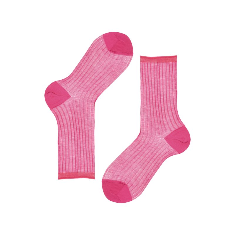 Women's sheer ribbed socks - Birght Pink
