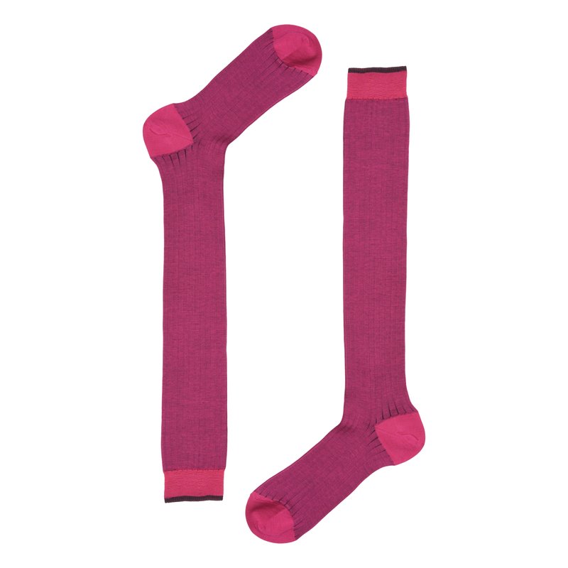 Women's ribbed long socks in contrasting colours - Bright Pink-Navy Blue