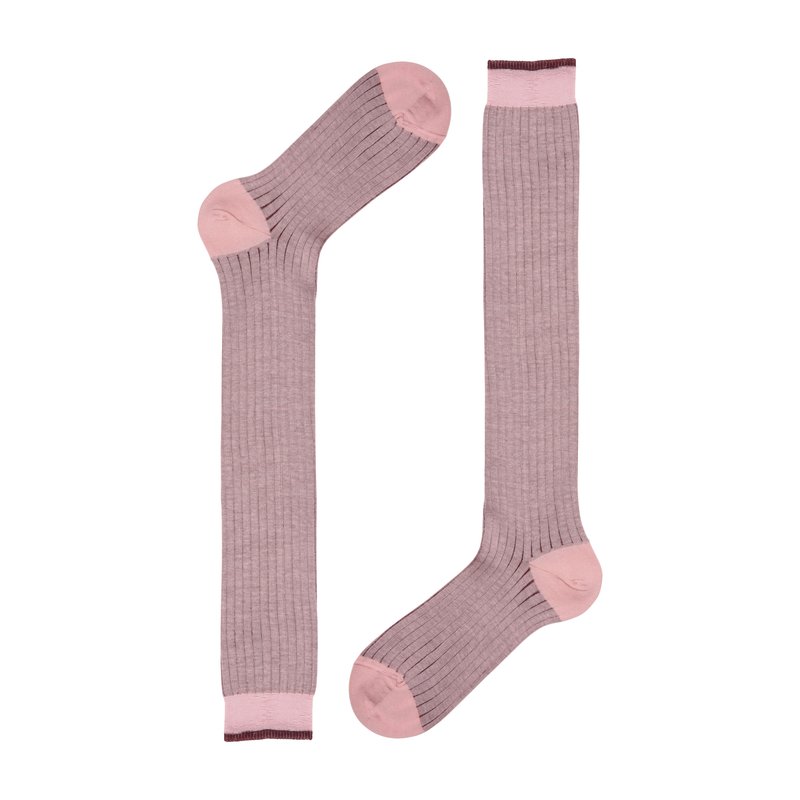 Women's ribbed long socks in contrasting colours - Pink-Ruby Red