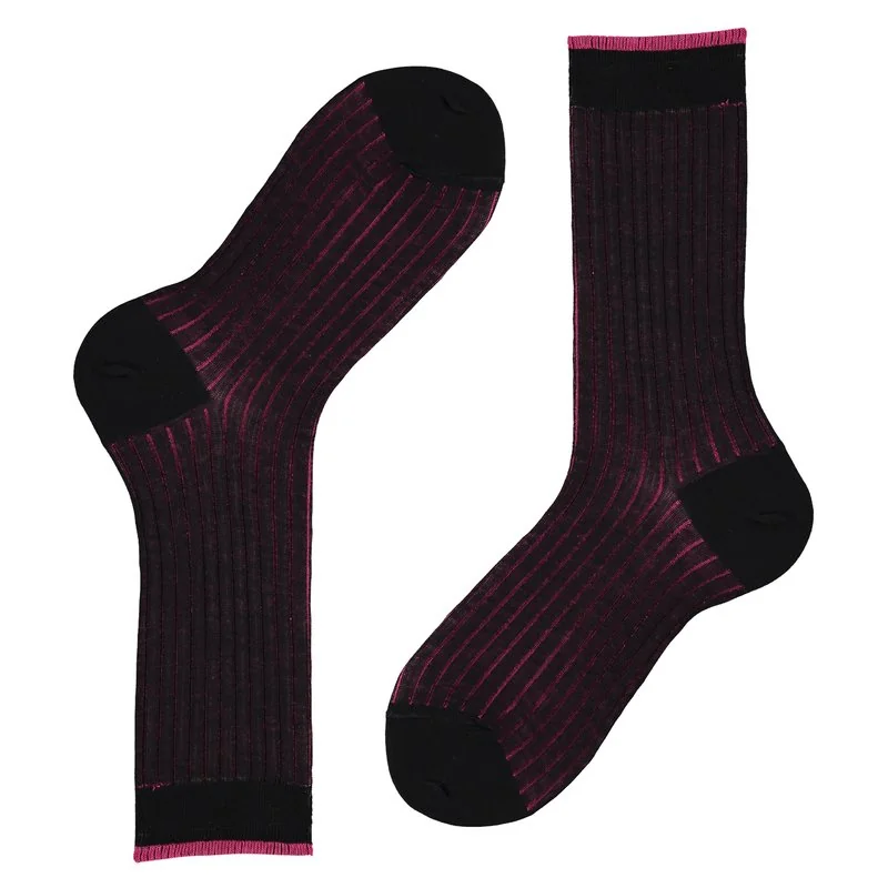 Women's ribbed socks in contrasting colours - Black / Bright Pink