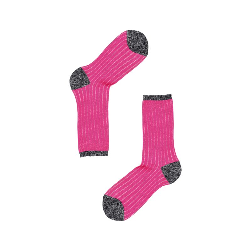 Women's ribbed long socks in lurex fabric - Birght Pink-Blue