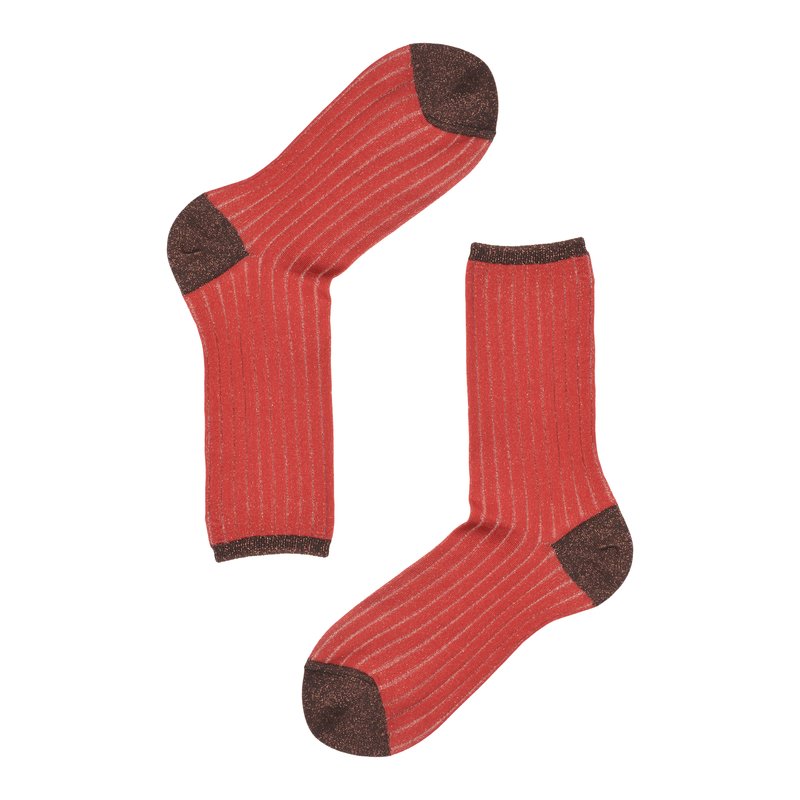 Women's ribbed long socks in lurex fabric - Red