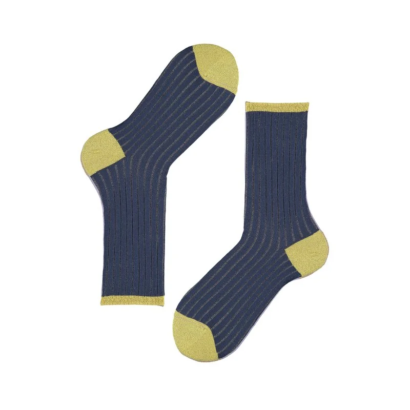 Women's ribbed long socks in lurex fabric - Blue-Yellow
