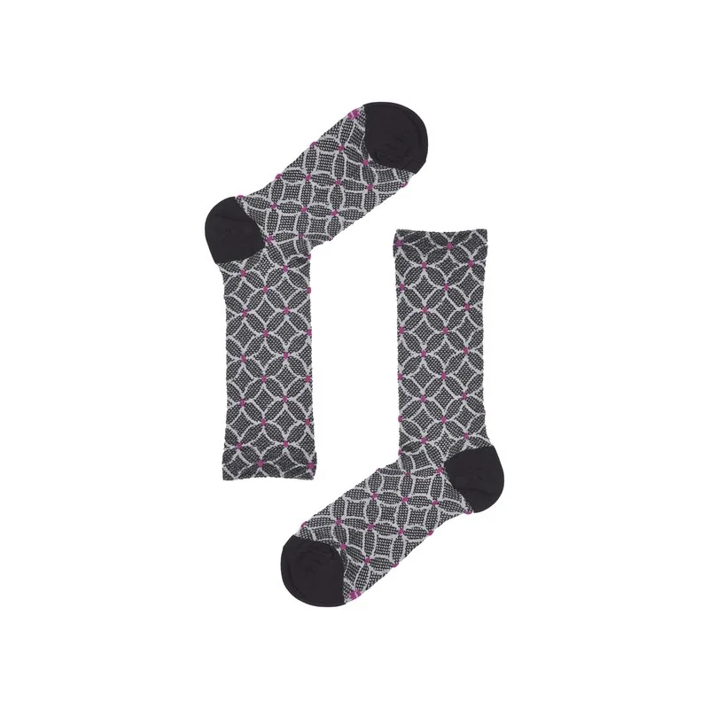 Women socks with geometric flower pattern - Black