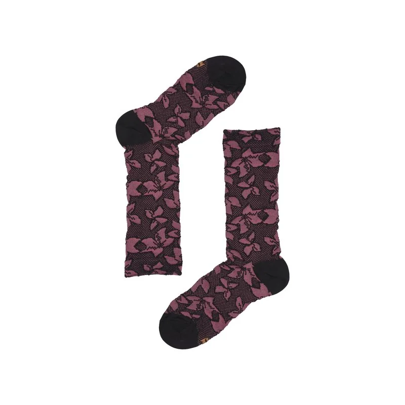 Women socks with flower pattern - Black