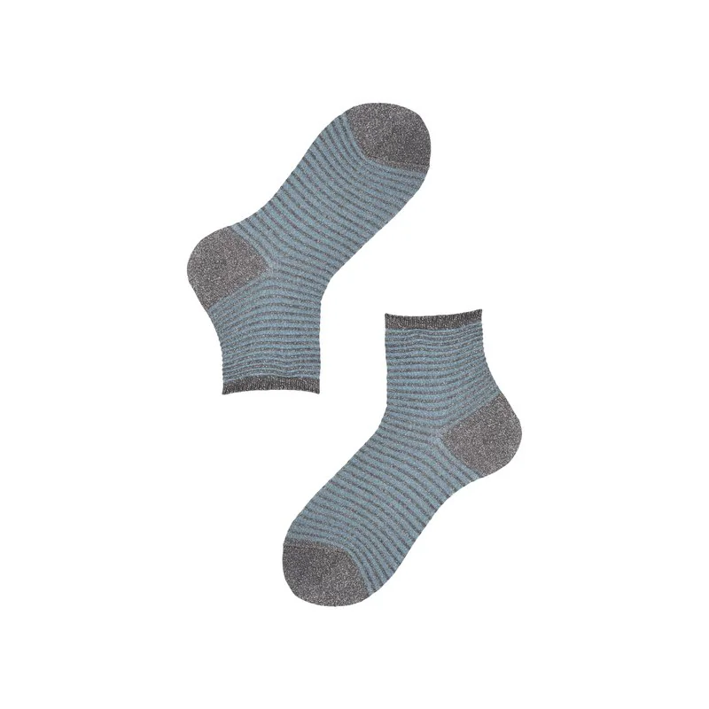 Women's short crew socks Lurex stripe in Relief