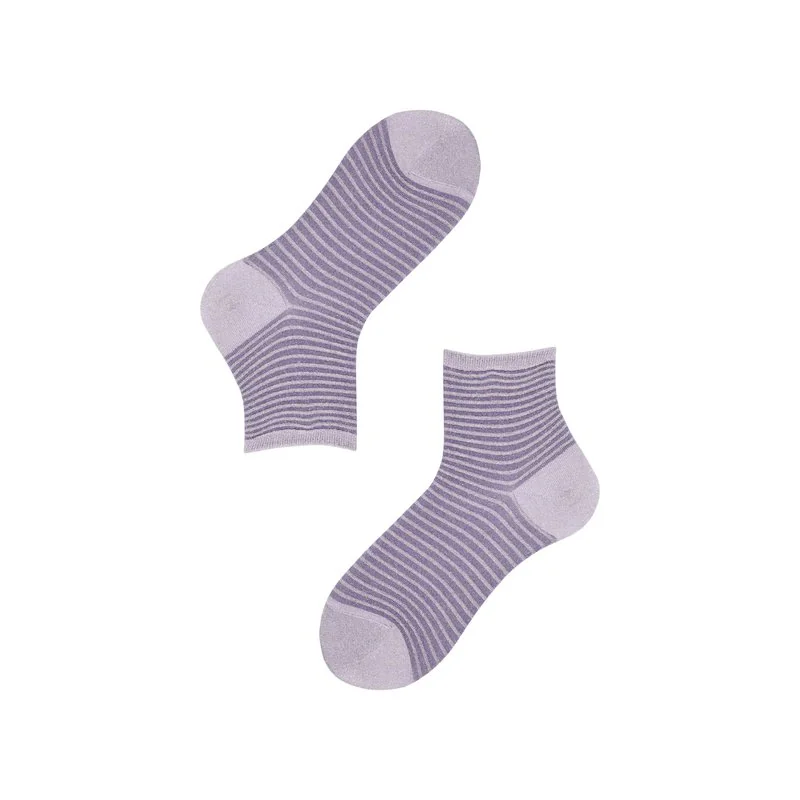 Women's short crew socks Lurex stripe in Relief