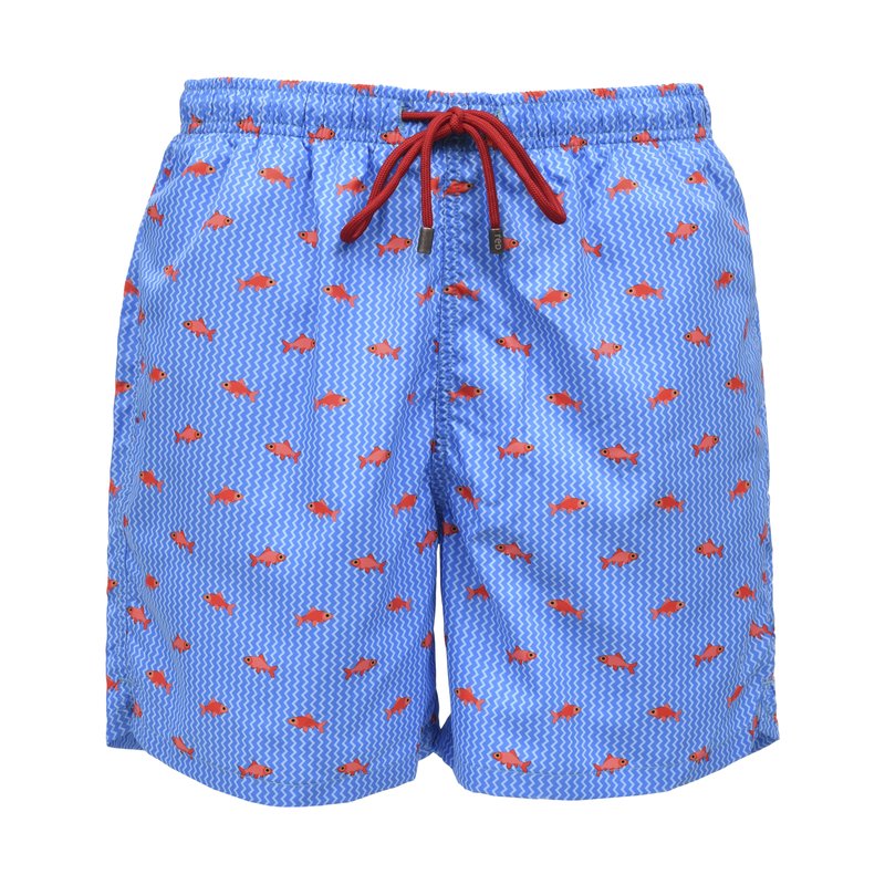 Herringbone Fish Swimwear Shorts - Light Blue