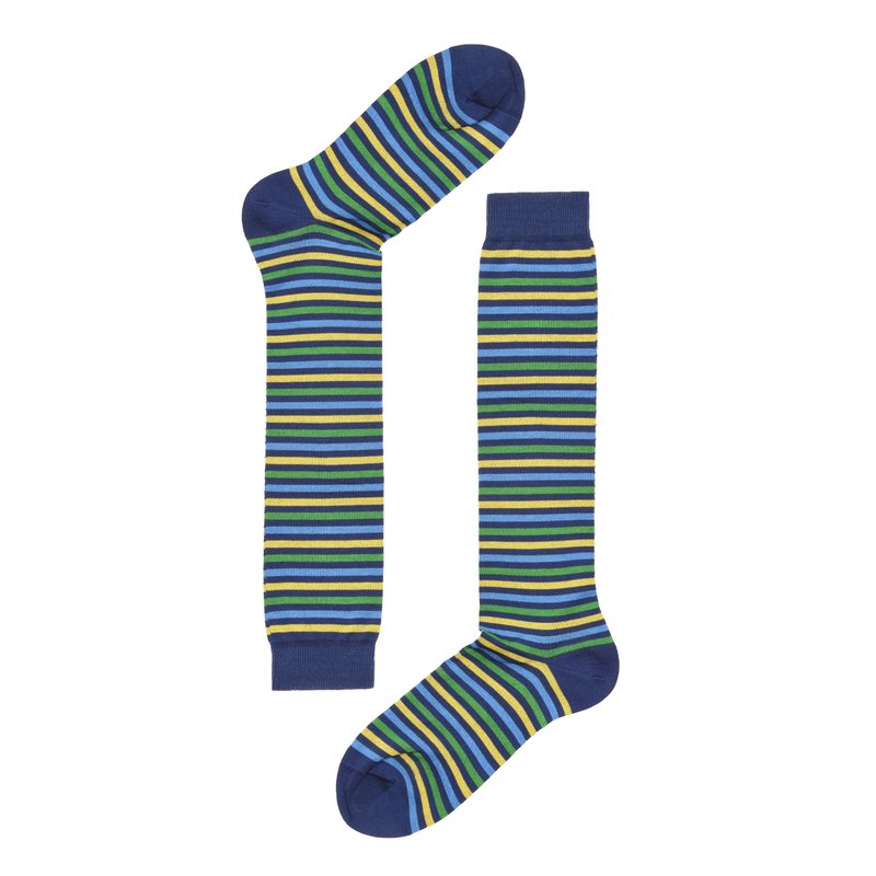 Long Socks with Multicolor Stripes - Light Blue
