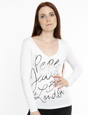 T-shirt Pepe Jeans da donna scontate - T-shirt Pepe Jeans con logo e strass