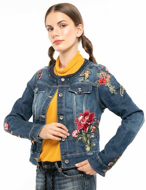 giacca donna scontata - Giacca Fracomina in jeans con decorazioni