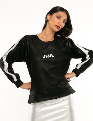 maglia donna elegante scontata - Felpa Jijil con bande in ecopelle