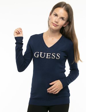 maglia donna elegante scontata - Maglia Guess logo strass in rilievo