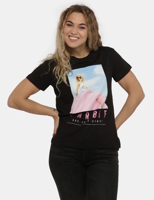 T-shirt da donna scontata - T-shirt Barbie nera stampata rosa