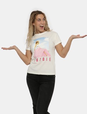 T-shirt da donna scontata - T-shirt Barbie bianca stampata rosa