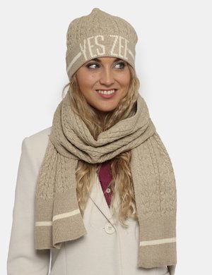 Accessorio moda Donna scontato - Set cappello sciarpa Yes Zee rosa beige tortora
