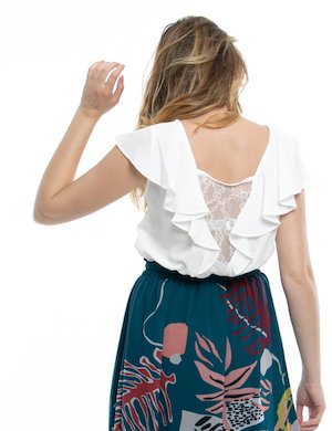 maglia donna elegante scontata - Maglietta Fracomina con scollo posteriore in pizzo