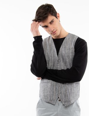 Outlet maglione uomo scontato - Gilet Gianni Lupo gessato in lino