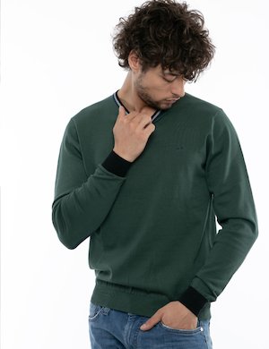 Outlet maglione uomo scontato - Pullover Sun68 con toppe e bordo a contrasto