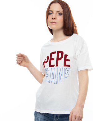 Pepe jeans donna outlet - T-shirt Pepe Jeans in cotone con scritta effetto velluto