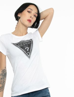 Abbigliamento donna Guess scontato - T-shirt Guess logo glitterato e velato