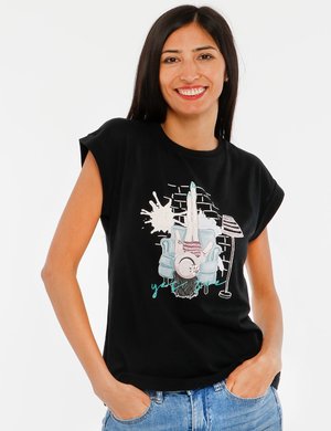 Abbigliamento donna scontato - T-shirt Yes Zee con glitter e strass
