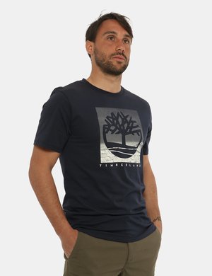 T-shirt Timberland blu con stampa